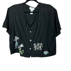 Black Southwestern Design Kokopelli Casual Jasmine Top Petite Large